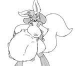 abdominal_bulge anthro anthro_pred areola arm_tuft belly belly_jiggle bent_arm big_belly big_ears big_tail breast_rest breast_squish breasts chest_spike digitigrade elbow_tuft eyebrows eyes_closed facial_markings female female_anthro female_pred fluffy fluffy_tail fur fur_markings gloves_(marking) hand_on_belly hand_on_hip head_markings head_tuft huge_belly jiggling leg_markings markings mask_(marking) motion_lines motion_outline multicolored_body multicolored_fur nipples open_mouth open_smile pointy_ears prick_ears same_size_vore satisfied simple_background smile snout socks_(marking) solo spikes spikes_(anatomy) squish standing tail three-quarter_view tongue_showing tuft unseen_prey vore white_background wide_stance wrist_spikes mienvian nintendo pokemon canid canine generation_4_pokemon lucario mammal pokemon_(species) 2022 aliasing binary_drawing black_and_white digital_drawing_(artwork) digital_media_(artwork) hatching_(art) monochrome portrait shaded three-quarter_portrait