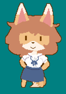 anthro bottomwear brown_hair chibi clothing collared_shirt countershading dipstick_ears ear_markings female fluffy fluffy_tail hair multicolored_ears neck_ribbon pencil_skirt shirt skirt smile solo tail topwear aurum79 third-party_edit bully_fox canid canine fox mammal digital_media_(artwork) pixel_(artwork)