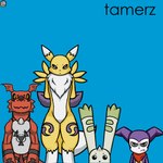 anthro countershading group hands_behind_back lunascribbles bandai_namco digimon weezer weezer_(blue_album) canid digimon_(species) guilmon impmon mammal renamon scalie terriermon 1:1 absurd_res hi_res meme