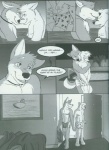 anthro bathing canid canine canis clothing comic dialogue duo elliot_(fluke) english_text fluke greyscale male male/male mammal monochrome motion_of_the_ocean ryan_(fluke) tail text underwear water wolf