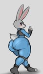 anthro big_butt blush butt clothed clothing female fur grey_body grey_fur panty_lines solo thick_thighs reddrago disney zootopia judy_hopps lagomorph leporid mammal rabbit absurd_res hi_res