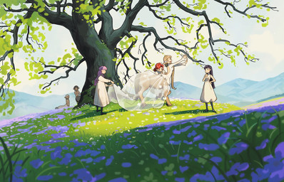 animal_ears brown_body brown_fur clothed clothed_human clothed_taur clothing dress female flower footwear fully_clothed fully_clothed_human fur grass group hair hooves light_body light_skin long_hair nude_taur outside plant quadruped shoes sky tail taur_clothing translucent translucent_clothing tree white_clothing white_dress carol_caocao european_mythology greek_mythology mythology centaur equid equid_taur human humanoid_taur mammal mammal_taur taur hi_res