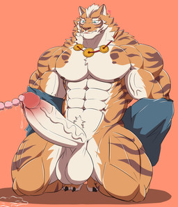 abs anthro balls barazoku biceps big_balls big_muscles big_pecs big_penis blue_eyes blush deltoids erection fur genitals glans huge_penis humanoid_genitalia humanoid_penis hyper hyper_genitalia hyper_penis kneeling male muscular muscular_anthro muscular_male muscular_sub pecs penetration penis solo submissive triceps urethral urethral_penetration vein veiny_penis white_body white_fur wolfblack43 nekojishi studio_klondike lin_hu felid mammal pantherine tiger hi_res