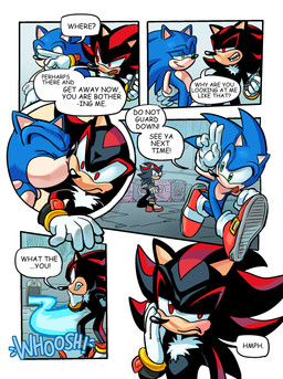 anthro dialogue kissing male male/male smile text meronabar sega sonic_the_hedgehog_(series) shadow_the_hedgehog sonic_the_hedgehog eulipotyphlan hedgehog mammal comic english_text hi_res source_request