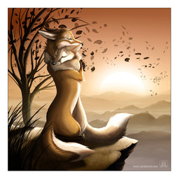 ambiguous_gender border detailed_background duo eyes_closed feral hug outside quadruped sunset tail white_border conditional_dnp tani_da_real canid canine fox mammal red_fox true_fox 1:1 2012
