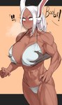 abs big_breasts bikini blush breast_grab breasts brown_body brown_skin clothing disembodied_hand female groping_from_behind hair hand_on_breast muscular muscular_female rabbit_ears red_eyes solo surprised_expression swimwear text two-piece_swimsuit vein white_hair badaseangsu my_hero_academia rumi_usagiyama animal_humanoid humanoid lagomorph lagomorph_humanoid leporid_humanoid mammal mammal_humanoid rabbit_humanoid 2024 hi_res