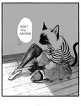 ambiguous_gender anthro ballet bottomwear clothed clothing crossdressing dance_shoes dancewear dialogue footwear kneeling legwear male on_one_knee pointe_shoes pointy_ears shoes skirt solo speech_bubble stockings text tired_eyes tutu sgawd0g domestic_cat felid feline felis mammal siamese english_text monochrome
