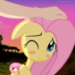 blush daww duo female feral hair headpat humanoid_hands on_model one_eye_closed outside petting pink_hair smile solo_focus teal_eyes yellow_body ponyecho friendship_is_magic hasbro my_little_pony fluttershy_(mlp) equid equine horse human mammal pony 1:1 2014 digital_media_(artwork) hi_res