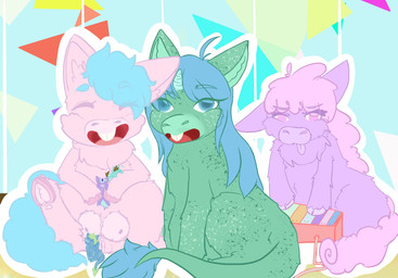 ambiguous_feral ambiguous_gender blue_body blue_eyebrows blue_eyes blue_fur blue_hair blue_tail blue_tail_tuft brown_hair brown_tail buckteeth crotch_breasts eyebrows eyelashes eyes_closed female female_feral feral freckled_arms freckled_back freckled_chest freckled_ears freckled_face freckled_legs freckled_tail freckled_thighs freckles fur genitals green_body green_fur green_hair green_tail green_tail_tuft group hair happy hooves horn lifting_another long_eyelashes looking_at_viewer musical_instrument neck_tuft neonate open_mouth percussion_instrument pink_body pink_eyes pink_fur pink_hair pink_hooves pink_tail purple_body purple_fur purple_horn purple_tongue simple_background sitting sleeping smile smiling_at_viewer tail tail_tuft teeth tongue tongue_out toy tuft vulva xylophone young young_ambiguous young_female young_feral lemoncurds fluffy_pony fluffy_pony_(species) mammal 2021 digital_media_(artwork) english_description flat_colors hi_res