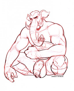 accessory anthro balls cock_ring crouching flaccid foreskin genitals humanoid_genitalia humanoid_penis jewelry male muscular muscular_anthro muscular_male nude penis penis_accessory penis_jewelry rugby_ball solo sinibun_95 elephant elephantid mammal proboscidean hi_res