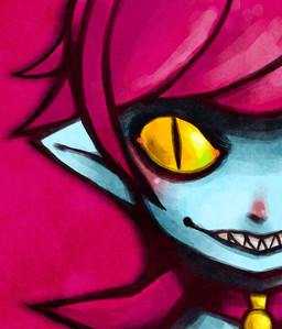blue_body blue_skin hair looking_at_viewer male red_hair solo yellow_eyes oouyuki_benten demon elf humanoid 2009 hi_res