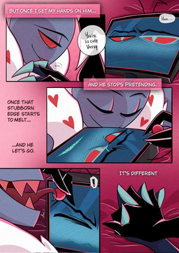 antennae_(anatomy) anthro bed bedroom_eyes blush blush_lines duo electronics for_a_head foreplay furniture hand_holding inner_monologue licking male male/male male_focus narrowed_eyes screen screen_face seductive television thinking tongue schayschaym hazbin_hotel hellaverse valentino_(hazbin_hotel) vox_(hazbin_hotel) animal_humanoid arthropod arthropod_humanoid demon demon_humanoid humanoid insect insect_humanoid lepidopteran lepidopteran_humanoid moth moth_demon moth_humanoid object_head screen_head tv_head 2026 comic hi_res