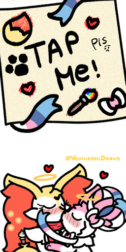 ambiguous/ambiguous ambiguous_anthro ambiguous_feral ambiguous_gender anthro arm_tuft biped black_nose blue_body blue_fur blush blush_lines brush cheek_tuft dipstick_tail duo eyes_closed facial_tuft feral fur halo heart_symbol hug inner_ear_fluff kissing markings multicolored_body multicolored_fur orange_body orange_fur orange_tail paintbrush partially_clothed_ambiguous partially_clothed_anthro pink_body pink_fur pointy_ears prick_ears quadruped scarf shoulder_tuft side_view simple_background standing tail tail_markings text tuft twitter_handle two_tone_tail white_background white_body white_fur yellow_body yellow_fur yellow_tail venturssildraws nintendo pokemon braixen_roussil_(venturssildraws) fan_character sylveon_venture_(venturssildraws) braixen canid eeveelution generation_6_pokemon mammal pokemon_(species) sylveon 2026 absurd_res artist_name digital_drawing_(artwork) digital_media_(artwork) english_text flat_colors hi_res spanish_text female_(lore) male_(lore)