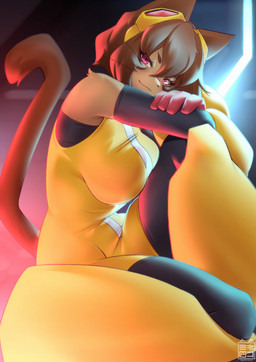 4_fingers anthro armwear biped black_armwear black_clothing black_legwear black_nose black_whiskers breasts brown_body brown_eyebrows brown_fur brown_hair brown_tail clothed clothed_anthro clothed_female clothing dress eyebrow_through_hair eyebrows eyelashes eyewear eyewear_on_head female female_anthro fingers fully_clothed fully_clothed_anthro fully_clothed_female fur glistening glistening_eyes goggles goggles_on_head hair legwear logo looking_at_viewer mouth_closed multicolored_clothing multicolored_dress pink_eyes pupils raised_tail sleeveless_dress slit_pupils solo tail text translucent translucent_hair two_tone_clothing two_tone_dress whiskers white_clothing white_dress yellow_clothing yellow_dress yellow_eyewear yellow_goggles sk3tchk4t gameoverse glitch_productions kit_bodega domestic_cat felid feline felis mammal 2026 absurd_res artist_logo artist_name digital_media_(artwork) hi_res
