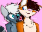 anthro blue_body blue_fur duo female fur hair heart_symbol love male orange_body orange_fur relationship romantic romantic_couple short_hair white_hair dodgerblue carmine_(dodgerblue) dodger_(dodgerpng) canid canine canis domestic_dog fox herding_dog hybrid mammal pastoral_dog welsh_corgi 2015 4:3 absurd_res digital_media_(artwork) hi_res