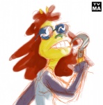 anthro clothed clothing doctor eyewear female hair hook hook_hand red_hair simple_background solo sunglasses teeth white_background tvma dat_ass_(meme) nickelodeon rocko's_modern_life dr._hutchison mammal unknown_species meme reaction_image