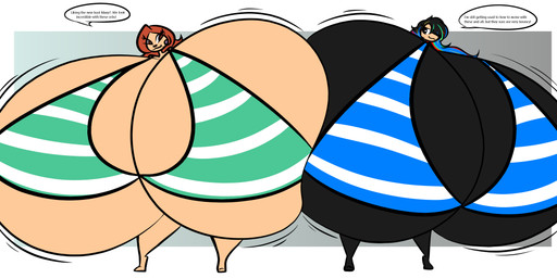 anthro big_breasts bikini breasts clothing crossgender duo female huge_breasts hyper hyper_breasts swimwear text two-piece_swimsuit puffylover1 disney goof_troop max_goof roxanne_rover canid canine canis domestic_dog mammal absurd_res english_text hi_res