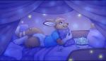 anthro bandage bed clean_diaper clothed clothing diaper furgonomics furniture glowing happy hug hugging_object looking_up lying night nightlight pacifier pillow shirt solo star topwear wearing_diaper young young_anthro applepup bandaid_roo_(character) kangaroo macropod mammal marsupial 2018 hi_res