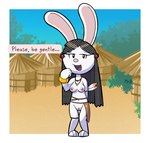 anthro breasts casual_nudity detailed_background female fur genitals hair hut nipples nude outside pussy solo tribal village el_senor_erizo elinor_wonders_why pbs elinor_rabbit lagomorph leporid mammal rabbit digital_media_(artwork) hi_res