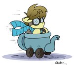 bobthedalek brown_hair car earth_pony equid equine eyewear fan_character feral goggles hair hasbro hi_res horse male mammal my_little_pony pony scarf simple_background solo steering_wheel teapot vehicle wheel white_background