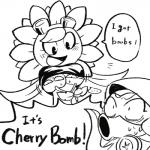 1:1 2017 ambiguous_gender black_and_white blush bodily_fluids cherry cherry_bomb_(pvz) cloak clothing dialogue electronic_arts elemental_creature ellipsis english_text eyewear fake_breasts female flora_fauna flower flower_creature food food_creature fruit goggles green_shadow group humor isomaru living_fruit mask monochrome not_furry peashooter_(pvz) plant plants_vs._zombies plants_vs._zombies_heroes popcap_games shirt simple_background siphon_(anatomy) smile solar_flare_(pvz) speech_bubble sunflower sunflower_(pvz) sweat text topwear