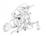 anthro breasts broom cleaning_tool clothed clothing costume duo female footwear hair hat headgear headwear holidays jewelry necklace shoes skimpy smile witch_hat jamil_gonzalez halloween the_tale_of_jasper_gold luellen_cunningham maude_o'dell american_opossum lizard mammal marsupial reptile scalie virginia_opossum black_and_white monochrome