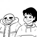 bald black_hair bone clothing duo hair hoodie humor jacket looking_at_another looking_back male not_furry open_sweater simple_background skeleton skull slight_smile smile sweater teeth topwear white_background thattriangleman un the_magic_school_bus undertale undertale_(series) carlos_ramon sans_(undertale) animated_skeleton human humanoid mammal undead 1:1 2015 black_and_white crossover monochrome