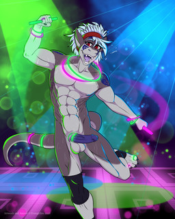 4_toes 5_fingers abs anthro athletic athletic_anthro athletic_male balls dancing fangs feet fingers genitals glowstick glowstick_bracelet glowstick_necklace hair hindpaw humanoid_hands male navel nude nude_anthro nude_male open_mouth open_smile paws penis public public_nudity raver smile solo tan_body tan_skin teeth toes tongue white_hair evangellos mythology azerek_jiith-laan aquatic dragon fish hybrid mythological_creature mythological_scalie scalie shark 4:5 hi_res