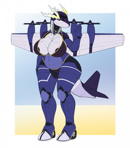 aircraft airplane anthro areola back_wings belly big_breasts bikini bikini_bottom bikini_top blue_body bottomwear breasts clothed clothing cockpit curvy_figure female fin looking_at_viewer machine metallic_body nipple_outline not_furry nude nude_anthro nude_female peeking_nipple propeller simple_background solo standing swimwear tail tail_fin thick_thighs topwear two-piece_swimsuit vehicle voluptuous wheel wheel_feet white_body wide_hips wings ndragon3 ac-130 lockheed_martin nintendo pokemon aeromorph future_pokemon generation_9_pokemon legendary_pokemon living_aircraft living_machine living_vehicle miraidon paradox_pokemon pokemon_(species) digital_media_(artwork) hi_res
