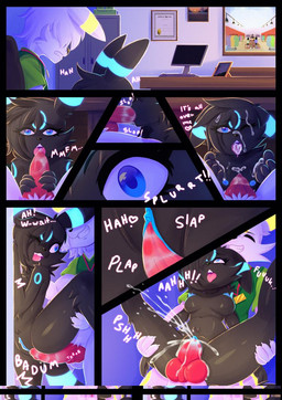 anthro areola blue_areola blue_eyes blue_nipples blue_vulva bodily_fluids clitoris cum cum_in_vagina cum_inside dialogue duo erection faceless_character faceless_male female genital_fluids genitals looking_at_viewer looking_back male male/female nipples offscreen_male one_eye_closed penetration penile penile_penetration penis penis_in_vagina pokemorph sex text vaginal vaginal_penetration vulva doodlebob1591 nintendo pokemon fan_character zoratheumbre eeveelution generation_2_pokemon pokemon_(species) umbreon comic
