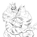 anthro armor duo frottage headgear helmet male male/male merging penile sex tongue tongue_out relax_lion lifewonders live_a_hero ryekie_(live_a_hero) felid feline mammal 1:1 hi_res monochrome