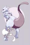 ambiguous_gender bodily_fluids duo heart_symbol legendary_duo looking_back mew_duo open_mouth pawpads purple_eyes rear_view simple_background standing sweat tail thick_thighs pale_(artist) nintendo pokemon felid feline generation_1_pokemon legendary_pokemon mammal mew_(pokemon) mewtwo pokemon_(species) 2:3