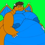 3_horns 5_fingers anthro areola belly belly_squish big_belly big_moobs black_eyebrows blue_areola blue_body blue_nipples blue_scales blue_wings brown_hair chubby_cheeks claws closed_smile double_chin eyebrows facial_horn finger_claws fingers green_background green_eyes hair half-closed_eyes horn huge_belly looking_at_own_belly male male_anthro membrane_(anatomy) membranous_wings moobs morbidly_obese morbidly_obese_anthro morbidly_obese_male mouth_closed multi_horn narrowed_eyes nipples non-mammal_nipples nose_horn obese obese_anthro obese_male overweight overweight_anthro overweight_male scales short_hair simple_background smile solo squish white_claws wing_claws wings decusq european_mythology mythology wilgeon_silverclaw dragon mythological_creature mythological_scalie scalie western_dragon winged_dragon 1:1 2023 animated digital_media_(artwork) english_description flat_colors half-length_portrait low_res portrait short_playtime