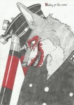 anthro black_clothing blood bodily_fluids clothing empty_eyes hammer hat headgear headwear male nazi nazi_uniform smile solo teeth text tools uniform waiting_for_the_worms white_eyes crazywolfgirl pink_floyd the_wall_(album) canid canine canis mammal wolf english_text