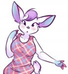 animal_crossing anthro blush breasts clothing deer diana_(animal_crossing) digital_media_(artwork) eyelashes female fizzy-dog fur gesture hair half-length_portrait hand_gesture mammal nintendo pointing pointing_at_self portrait purple_hair shirt solo topwear white_body white_fur