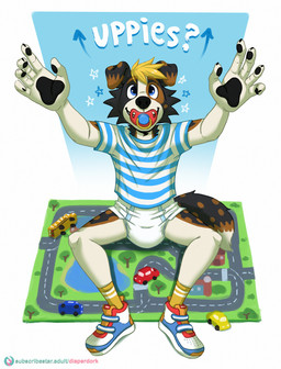 ageplay anthro blue_clothing blue_shirt blue_topwear clean_diaper clothed clothing diaper diaper_fetish footwear infantilism male object_in_mouth pacifier pacifier_in_mouth pattern_clothing playmat roleplay shirt shoes simple_background sneakers socks solo star_symbol striped_clothing stripes tail text topwear toy toy_car uppies wearing_diaper yellow_clothing yellow_footwear yellow_socks diaperdork cody_(diaperdork) canid canine canis domestic_dog mammal absurd_res digital_media_(artwork) english_text hi_res