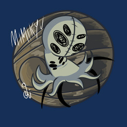 6_eyes ambiguous_gender clothed clothing multi_eye multi_limb solo standing text white_text jakobsdumpsterfyre nintendo pokemon arachnid arthropod generation_7_pokemon mimikyu pokemon_(species) weaver_(hollow_knight) 2026 crossover english_text hi_res signature