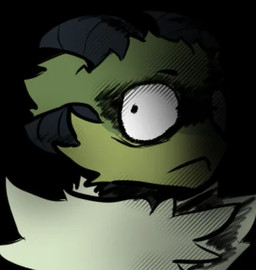 4_horns ambiguous_gender anthro black_background chest_tuft frown fur green_body green_fur horn looking_at_viewer multi_horn plant scared scared_eyes side_view simple_background solo tuft wide_eyed unknown_artist casualties:_unknown gunsaw canid canine elemental_creature flora_fauna gunsawian hybrid leapy_(gunsawian) mammal low_res reaction_image