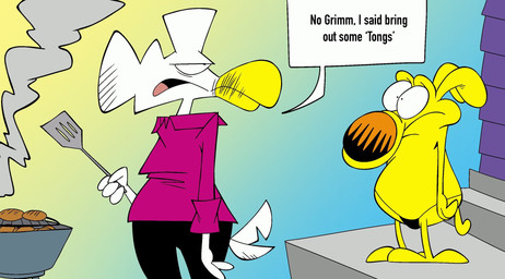 4_fingers annoyed anthro barbecue beak big_nose biped black_bottomwear black_clothing black_eyes black_pants black_thong black_underwear blue_sky bottomwear brown_nose building clothed clothed_anthro clothed_female clothed_humanoid clothing cooking dialogue duo eye_bags feathers female fingers fully_clothed fully_clothed_anthro fully_clothed_female fully_clothed_humanoid fur gradient_sky hair hair_bun half-closed_eyes hamburger_patty holding_object holding_spatula holding_tool house humanoid_hands humor larger_anthro larger_female looking_at_another male misunderstanding mostly_nude mostly_nude_anthro mostly_nude_male narrowed_eyes nude nude_anthro nude_male nude_semi-anthro one-piece_swimsuit open_mouth outside pants polygonal_speech_bubble porch purple_clothing purple_shirt purple_topwear semi-anthro shirt size_difference skimpy sky smaller_male smoke spatula speech_bubble stairs standing swimwear tail tail_feathers talking_to_another text thong thong_only tools topless topwear underwear underwear_only white_body white_feathers white_sclera yellow_beak yellow_body yellow_fur yellow_sky theyoyododo mother_goose_and_grimm grimmy_(mother_goose_and_grimm) mother_goose_(mother_goose_and_grimm) anatid anatid_humanoid animal_humanoid anseriform anseriform_humanoid anserine avian avian_humanoid bird bird_humanoid bull_terrier canid canine canis domestic_dog goose goose_humanoid humanoid hunting_dog mammal terrier 2025 colored comic digital_drawing_(artwork) digital_media_(artwork) english_text flat_colors hi_res one_panel_comic