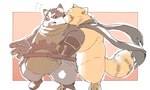 anthro biped blush duo eyes_closed humanoid_hands kemono male overweight overweight_male scarf inunoshippo tera_online canid canine mammal popori 2022 5:3