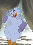 anthro beak bedroom_eyes big_breasts blue_eyes breasts eyeshadow featureless_breasts female hair hair_over_eye hand_on_hip knock-kneed looking_at_viewer makeup markings mole_(marking) narrowed_eyes one_eye_obstructed open_mouth seductive snow solo thick_thighs tongue wide_hips chochi balto_(series) universal_studios stella_(balto) anatid anseriform anserinae avian bird goose snow_goose hi_res portrait three-quarter_portrait