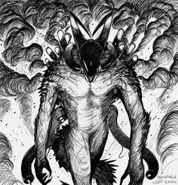 biped claws fur gas gas_mask mask solo text themefinland 2025 artist_name dated monochrome portrait