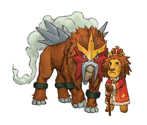 ambiguous_gender anthro clothed clothing crown duo feral frown headgear king looking_at_viewer male mane royalty scar simple_background staff standing white_background zhengyi_wang animal_crossing nintendo pokemon elvis_(animal_crossing) entei felid generation_2_pokemon legendary_pokemon lion mammal pantherine pokemon_(species) crossover hi_res