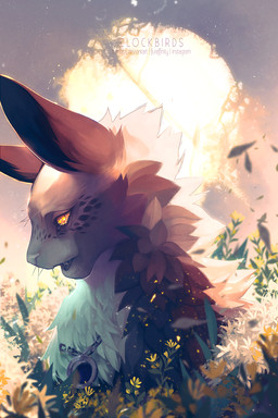 ambiguous_gender big_ears bodily_fluids brown_markings countershading crying detailed_background fangs feral flower fur jewelry markings nature necklace outside plant sky solo sun tan_body tan_fur tears teeth whiskers white_body white_countershading yellow_eyes yellow_sclera clockbirds canid canine canis hybrid lagomorph leporid mammal rabbit wolf 2017 2:3 digital_media_(artwork) hi_res portrait