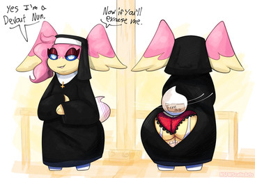 anthro butt clothing cutout exhibitionism exposed_butt female flirting flirting_with_viewer lingerie looking_at_viewer mooning nun_outfit panties solo underwear goopyarts nintendo pokemon audino generation_5_pokemon pokemon_(species) hi_res