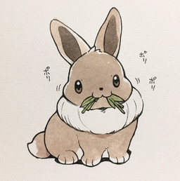 3_fingers 3_toes ambiguous_gender countershade_torso countershading dewlap_(anatomy) feet feral fingers kemono solo text toes ichthy0stega lagomorph leporid mammal rabbit 2018 hi_res japanese_text traditional_media_(artwork)