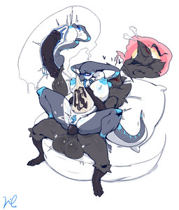abdominal_bulge ahoge anal anal_penetration animal_genitalia animal_penis anthro anthro_on_anthro anthro_penetrated anthro_penetrating anthro_penetrating_anthro balls big_balls big_breasts biped black_body black_genitals black_penis blue_blush blue_eyes blue_genitals blue_nipples blush bodily_fluids breasts clitoris cum cum_inside duo ejaculation equine_genitalia equine_penis erection feathers female female_anthro female_penetrated flared_penis genital_fluids genitals hair heart_symbol internal male male/female male_anthro male_penetrating male_penetrating_anthro male_penetrating_female nipples non-mammal_breasts nude penetration penile penile_penetration penis penis_in_ass sex tail tongue vulva lc79510455 avian cobra reptile scalie snake hi_res