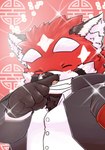 anthro black_body black_fur black_nose blush clothing eyes_closed fur humanoid_hands kemono male red_body red_fur shirt solo topwear amekomi_lover lifewonders tokyo_afterschool_summoners zhurong_(tas) ailurid mammal red_panda 2021 hi_res