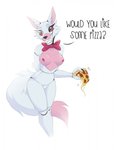 anthro bow_tie breasts claws eyebrows eyelashes featureless_crotch female fingers food front_view fur happy head_tuft inner_ear_fluff machine nipples pink_body pink_fur pink_inner_ear pizza red_cheeks sharp_teeth smile solo standing teeth text tuft white_body white_fur v7eemx five_nights_at_freddy's five_nights_at_freddy's_2 scottgames mangle_(fnaf) animatronic canid canine fox mammal robot robot_anthro 2020 digital_media_(artwork) english_text hi_res portrait three-quarter_portrait