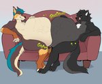 anthro anthro_pred belly big_belly duo fur furniture male male/male multiple_pred oral_vore simple_background sofa vore redem0n videlthewusky canid canine canis domestic_dog husky hybrid mammal nordic_sled_dog spitz wolf wolfdog hi_res